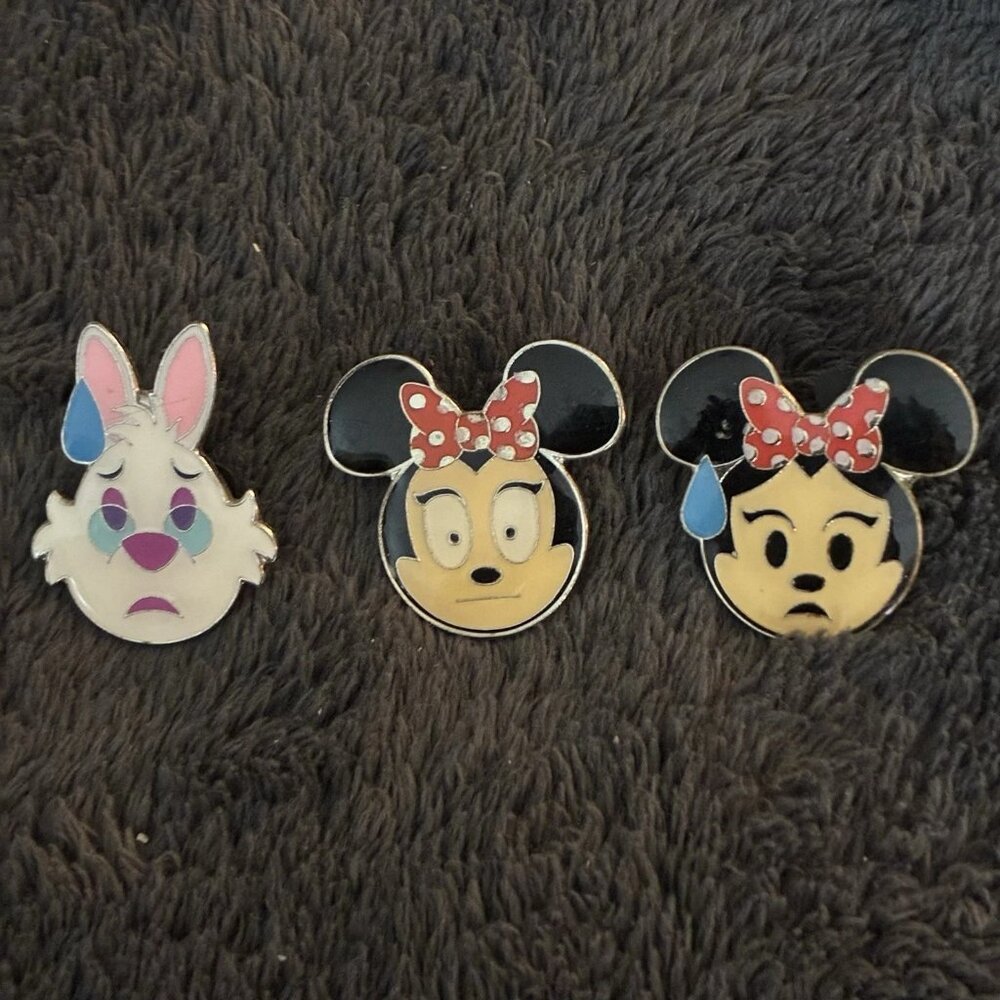 Disney Emoji Blitz Lot of 3 Pins-White Rabbit & Minnie Mouse, Authentic, WDW DLR